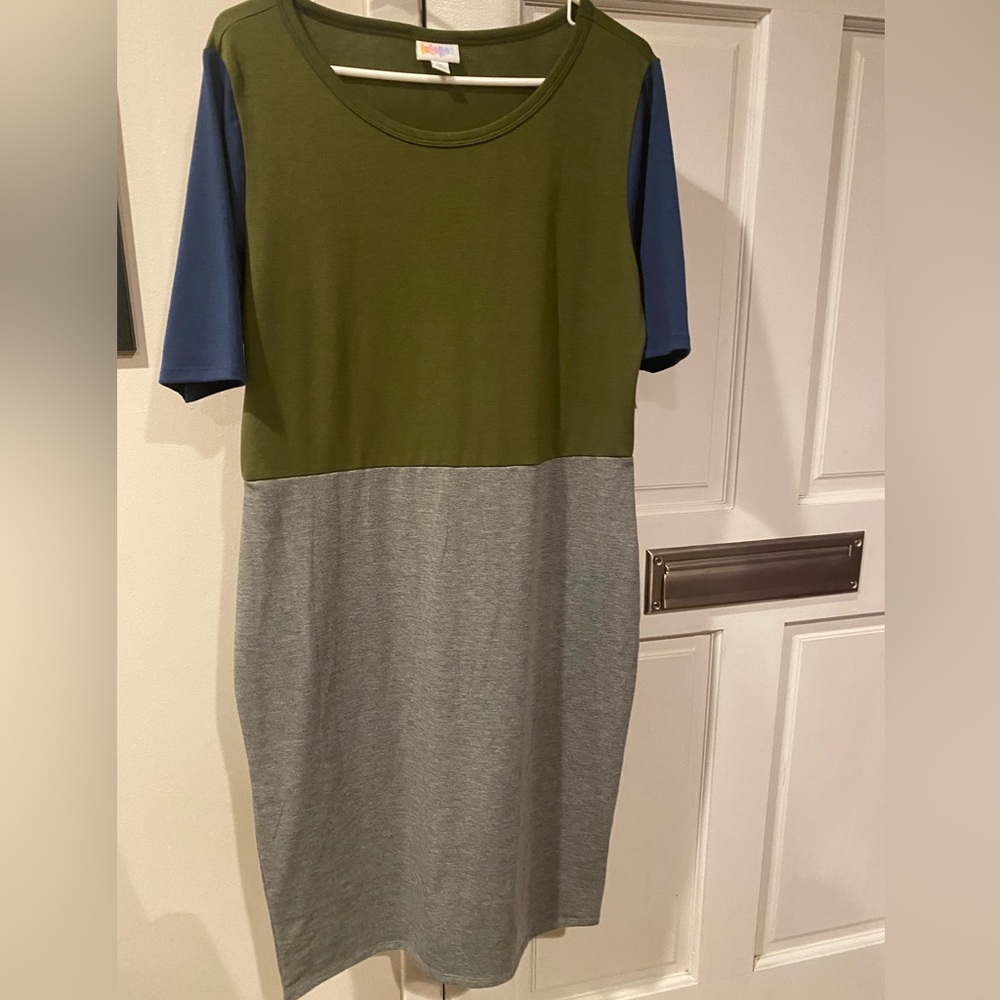 NWT Lularoe Julia Dress XL. Blue , Green and Gray.